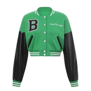 Black and Green cropped varsity Jacket